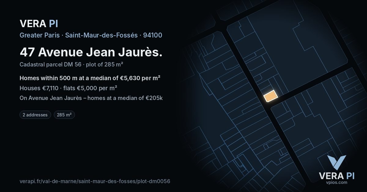 47 Avenue Jean Jaurès, Saint-Maur-des-Fossés at night – the plot lit, the parcels around coloured by the prices near them