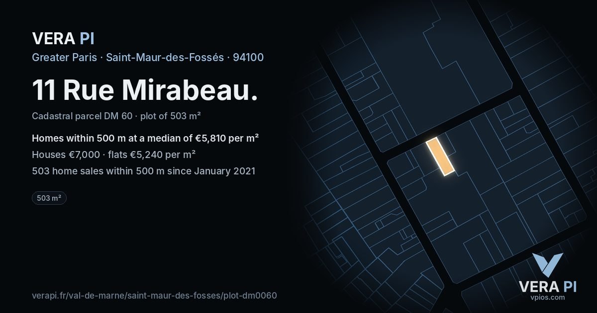 11 Rue Mirabeau, Saint-Maur-des-Fossés at night – the plot lit, the parcels around coloured by the prices near them