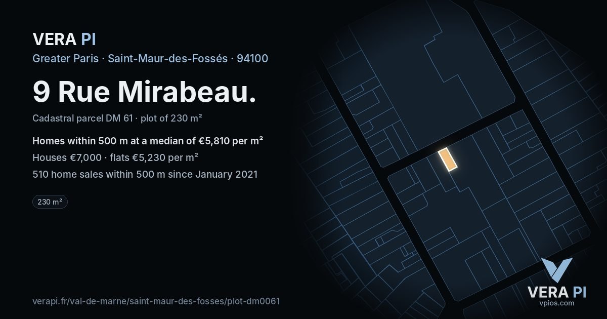 9 Rue Mirabeau, Saint-Maur-des-Fossés at night – the plot lit, the parcels around coloured by the prices near them