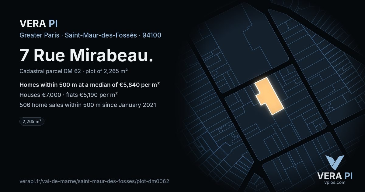 7 Rue Mirabeau, Saint-Maur-des-Fossés at night – the plot lit, the parcels around coloured by the prices near them