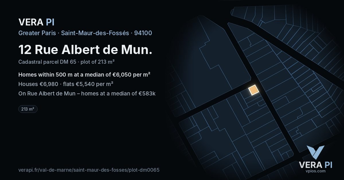12 Rue Albert de Mun, Saint-Maur-des-Fossés at night – the plot lit, the parcels around coloured by the prices near them