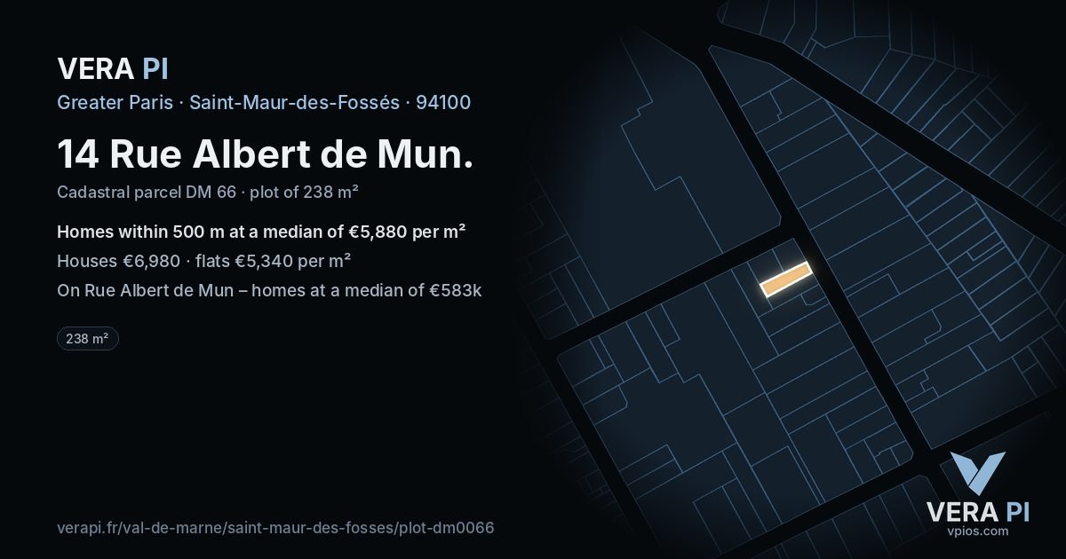 14 Rue Albert de Mun, Saint-Maur-des-Fossés at night – the plot lit, the parcels around coloured by the prices near them
