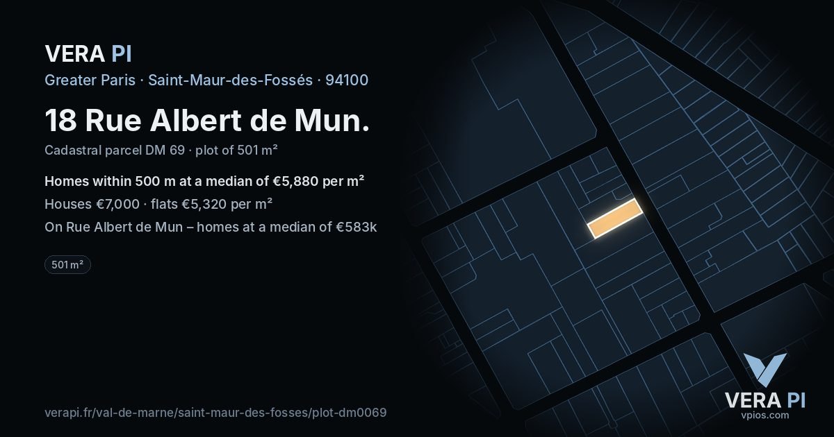18 Rue Albert de Mun, Saint-Maur-des-Fossés at night – the plot lit, the parcels around coloured by the prices near them