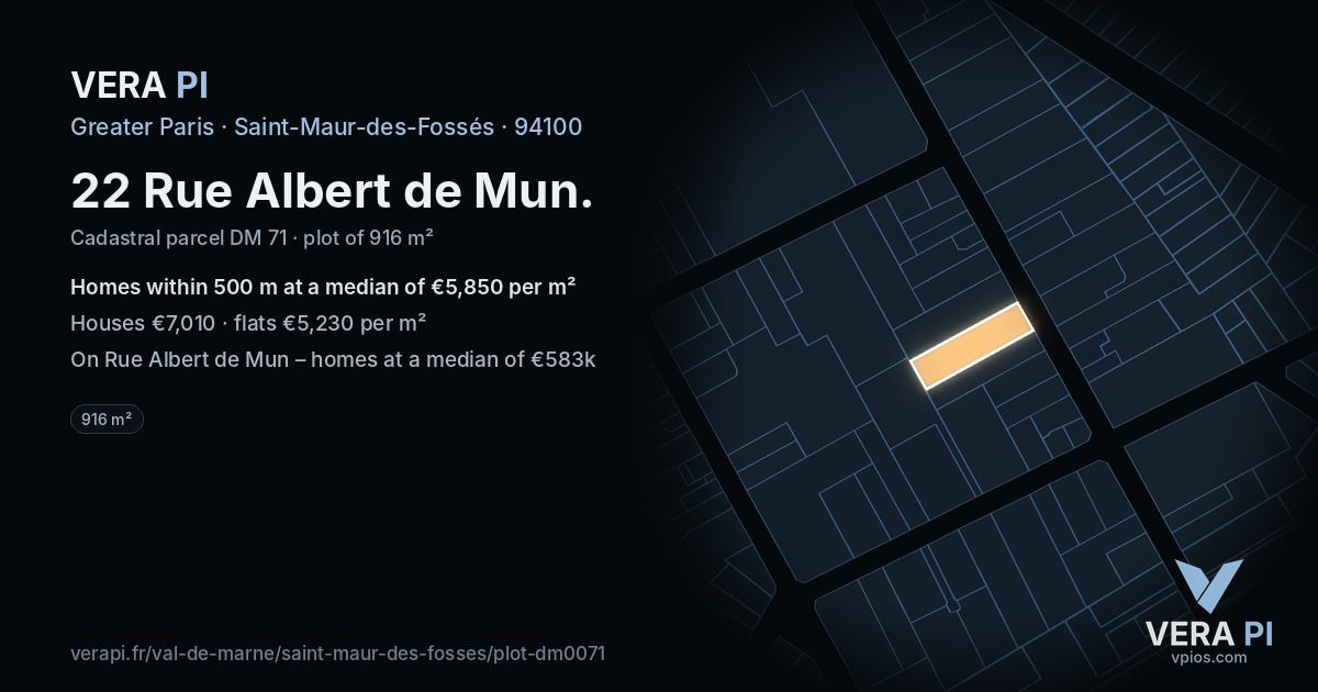 22 Rue Albert de Mun, Saint-Maur-des-Fossés at night – the plot lit, the parcels around coloured by the prices near them