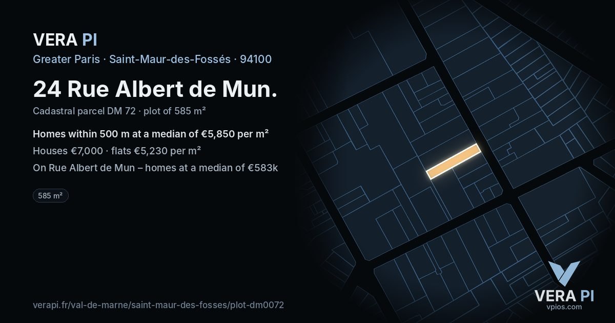 24 Rue Albert de Mun, Saint-Maur-des-Fossés at night – the plot lit, the parcels around coloured by the prices near them