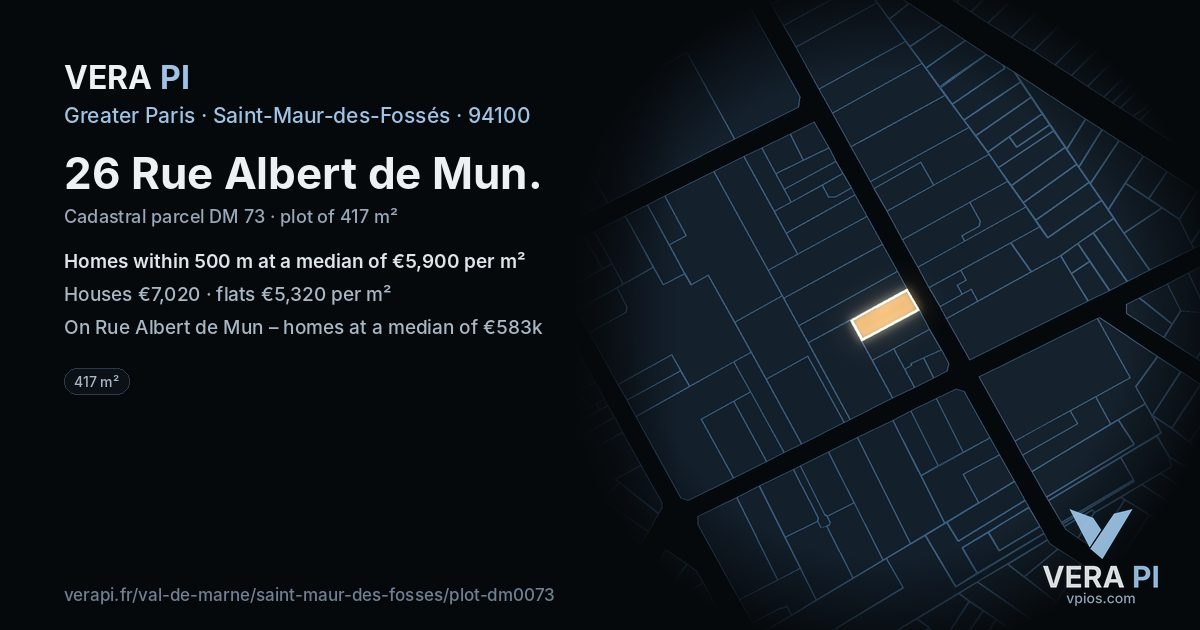 26 Rue Albert de Mun, Saint-Maur-des-Fossés at night – the plot lit, the parcels around coloured by the prices near them