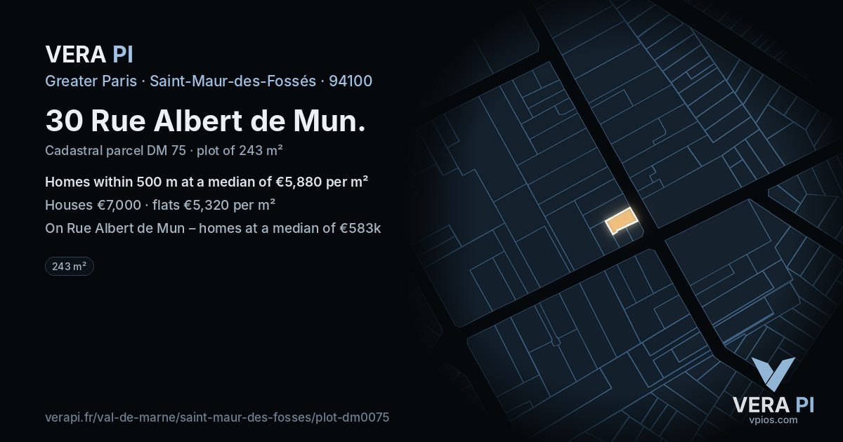 30 Rue Albert de Mun, Saint-Maur-des-Fossés at night – the plot lit, the parcels around coloured by the prices near them