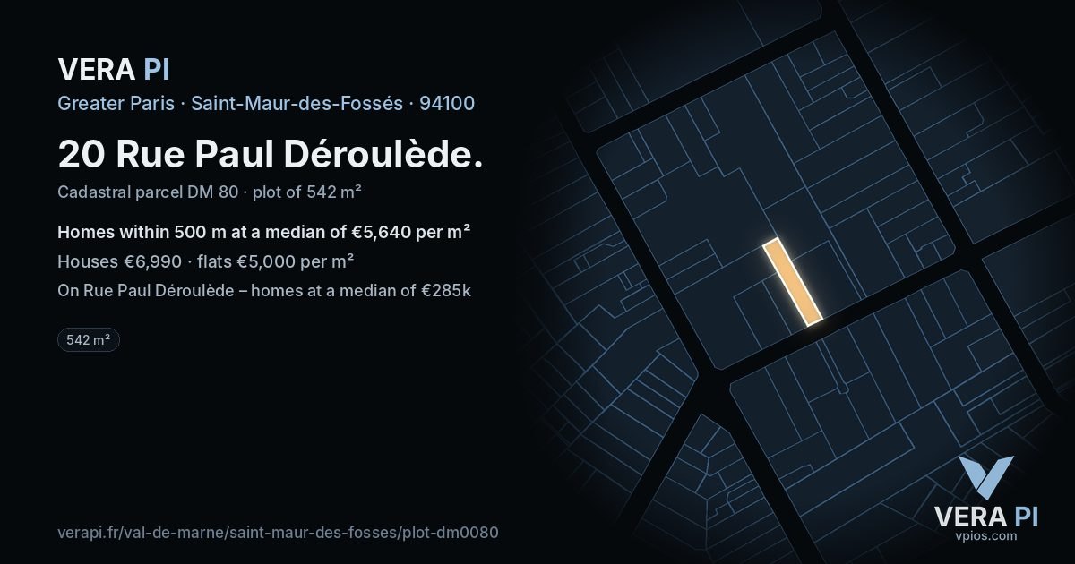20 Rue Paul Déroulède, Saint-Maur-des-Fossés at night – the plot lit, the parcels around coloured by the prices near them