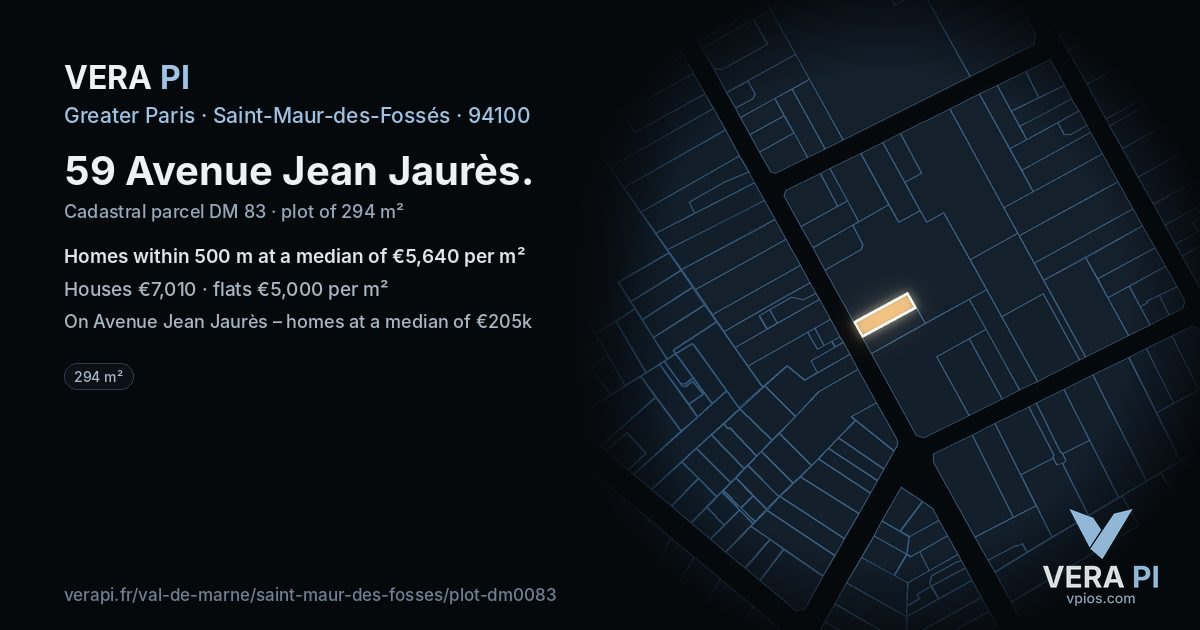 59 Avenue Jean Jaurès, Saint-Maur-des-Fossés at night – the plot lit, the parcels around coloured by the prices near them
