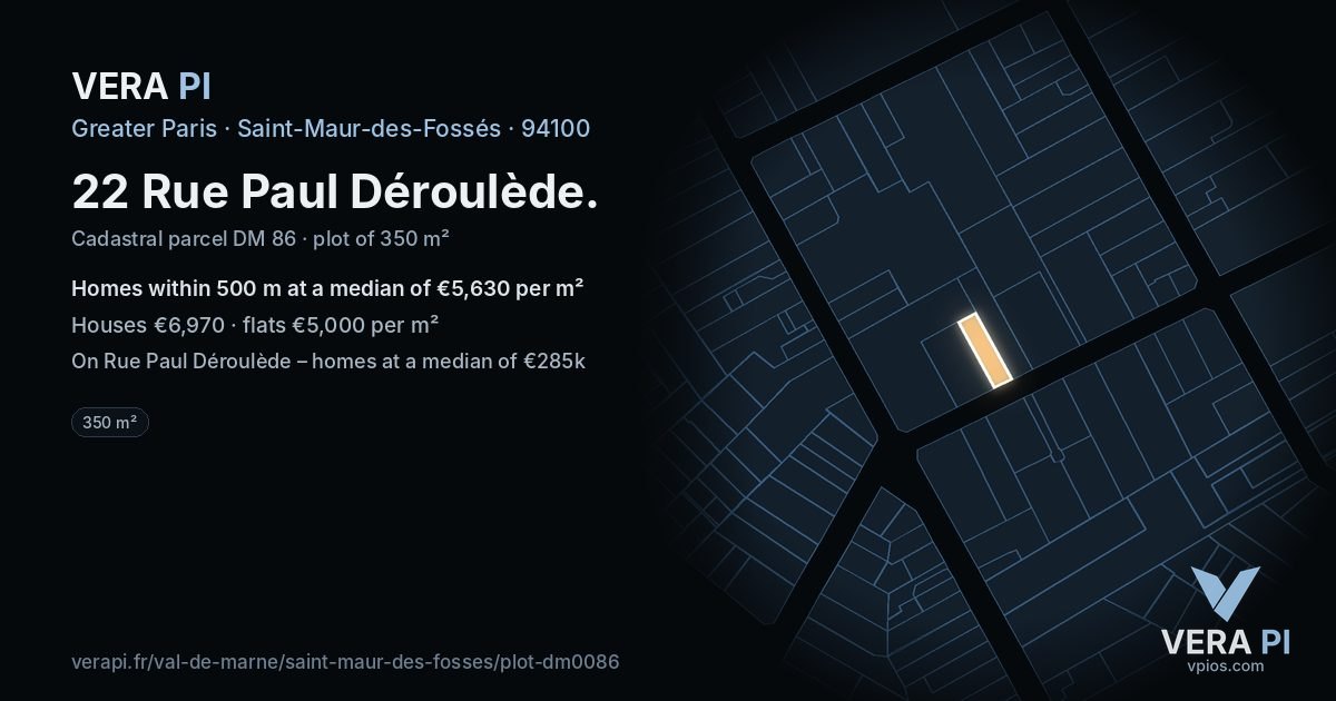 22 Rue Paul Déroulède, Saint-Maur-des-Fossés at night – the plot lit, the parcels around coloured by the prices near them