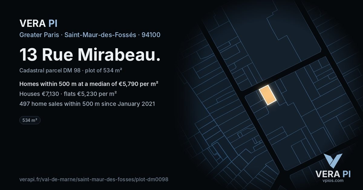 13 Rue Mirabeau, Saint-Maur-des-Fossés at night – the plot lit, the parcels around coloured by the prices near them