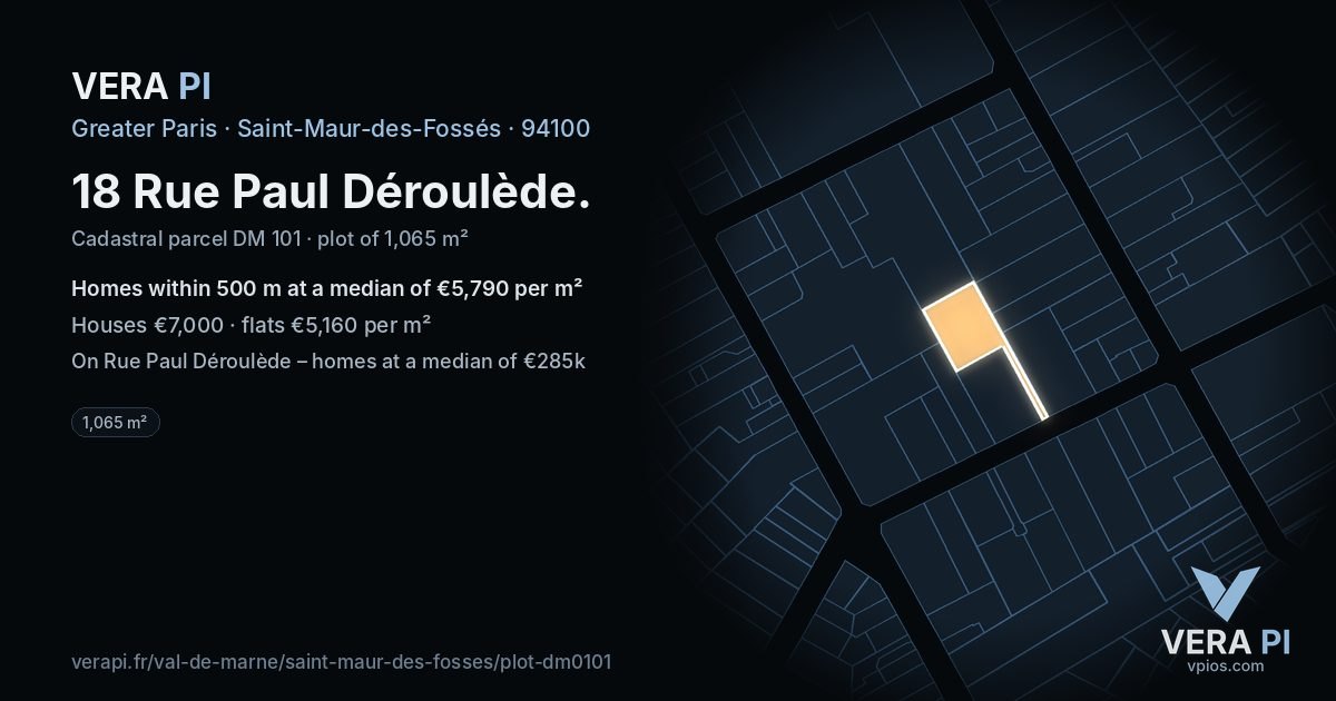 18 Rue Paul Déroulède, Saint-Maur-des-Fossés at night – the plot lit, the parcels around coloured by the prices near them