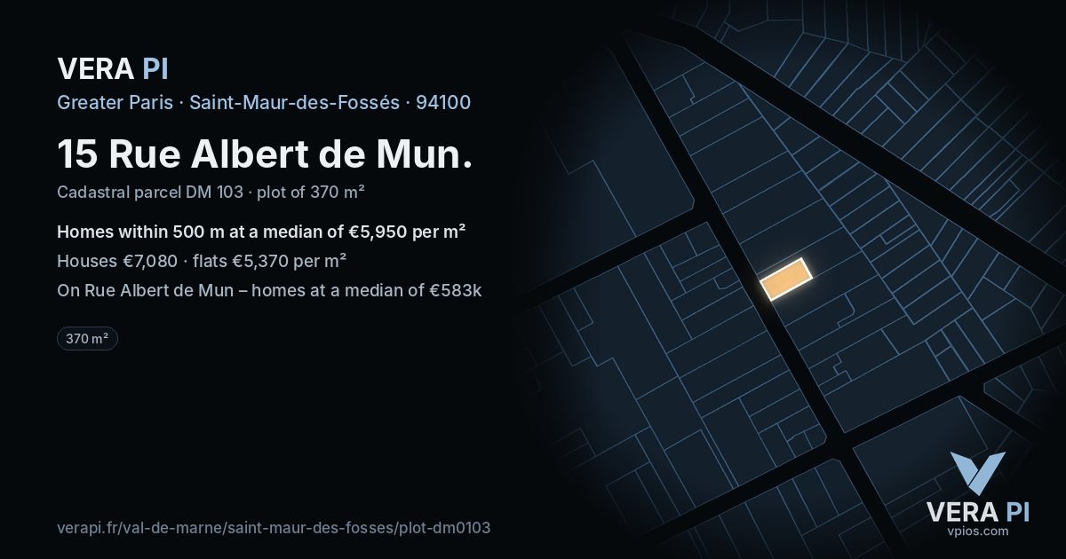 15 Rue Albert de Mun, Saint-Maur-des-Fossés at night – the plot lit, the parcels around coloured by the prices near them