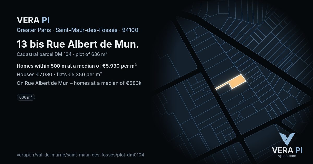13 bis Rue Albert de Mun, Saint-Maur-des-Fossés at night – the plot lit, the parcels around coloured by the prices near them