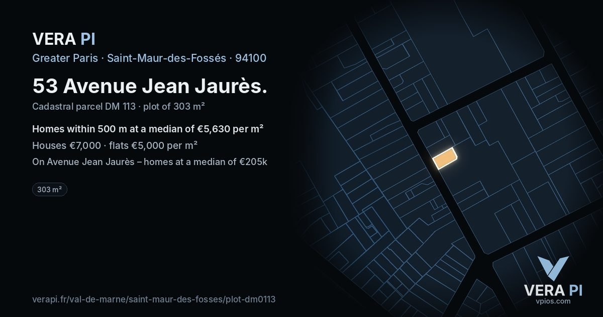 53 Avenue Jean Jaurès, Saint-Maur-des-Fossés at night – the plot lit, the parcels around coloured by the prices near them