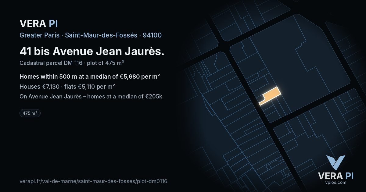 41 bis Avenue Jean Jaurès, Saint-Maur-des-Fossés at night – the plot lit, the parcels around coloured by the prices near them