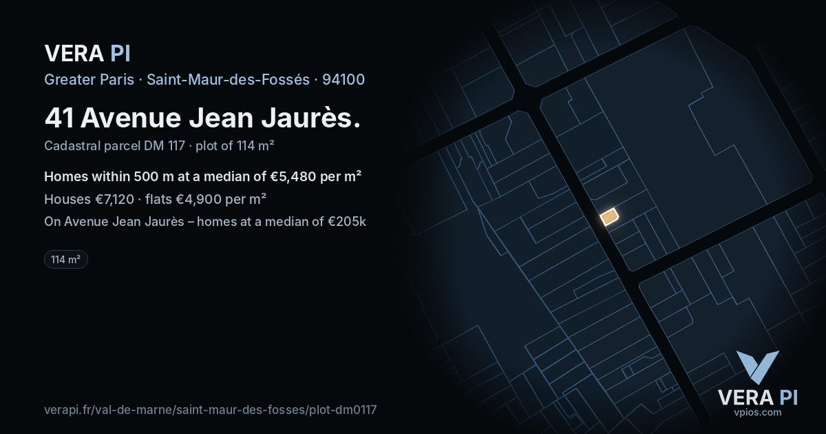 41 Avenue Jean Jaurès, Saint-Maur-des-Fossés at night – the plot lit, the parcels around coloured by the prices near them