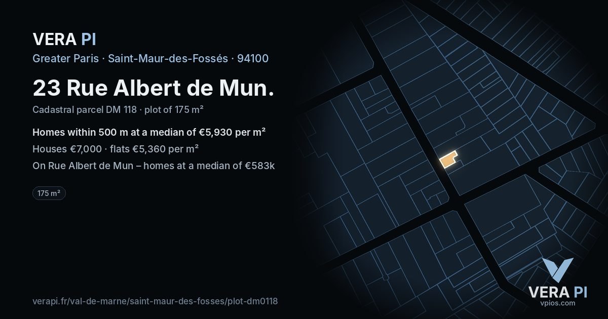 23 Rue Albert de Mun, Saint-Maur-des-Fossés at night – the plot lit, the parcels around coloured by the prices near them