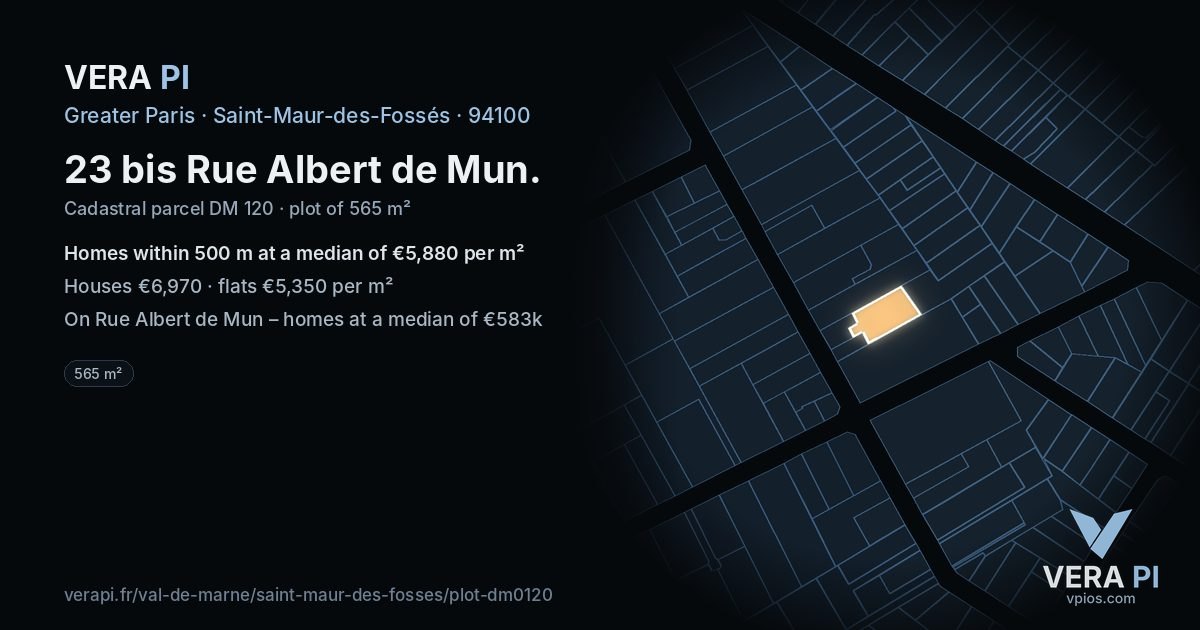 23 bis Rue Albert de Mun, Saint-Maur-des-Fossés at night – the plot lit, the parcels around coloured by the prices near them