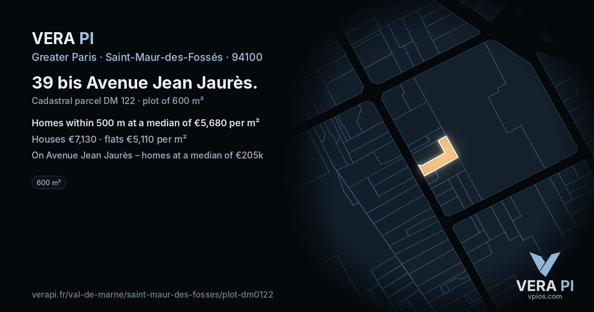 39 bis Avenue Jean Jaurès, Saint-Maur-des-Fossés at night – the plot lit, the parcels around coloured by the prices near them