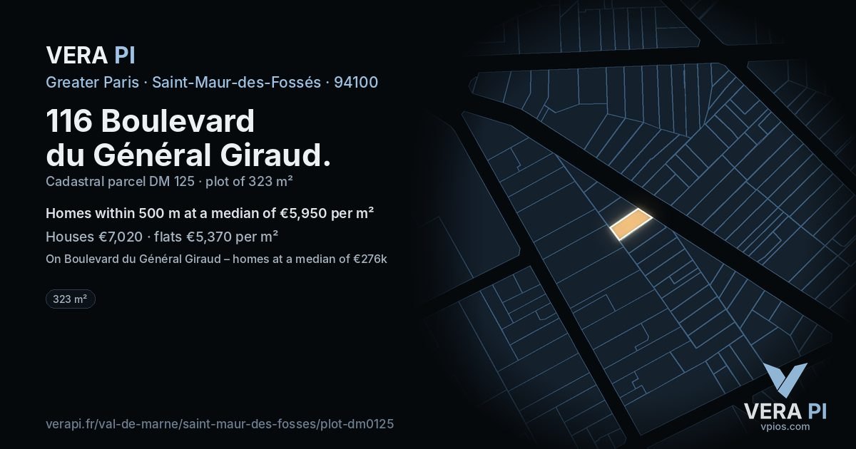 116 Boulevard du Général Giraud, Saint-Maur-des-Fossés at night – the plot lit, the parcels around coloured by the prices near them