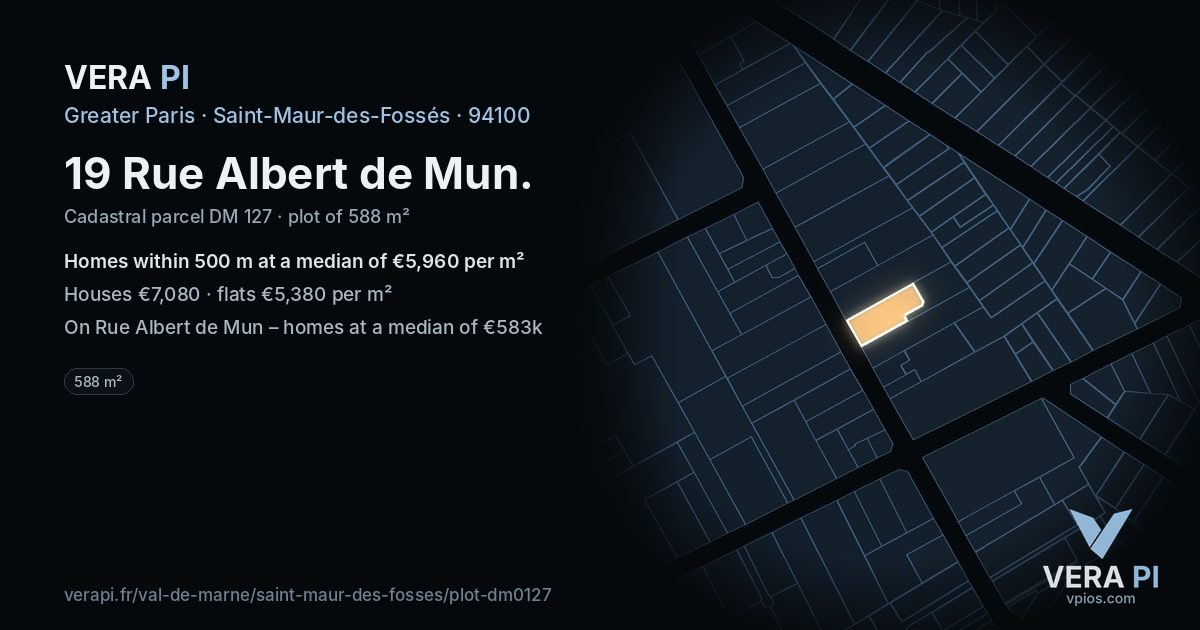 19 Rue Albert de Mun, Saint-Maur-des-Fossés at night – the plot lit, the parcels around coloured by the prices near them