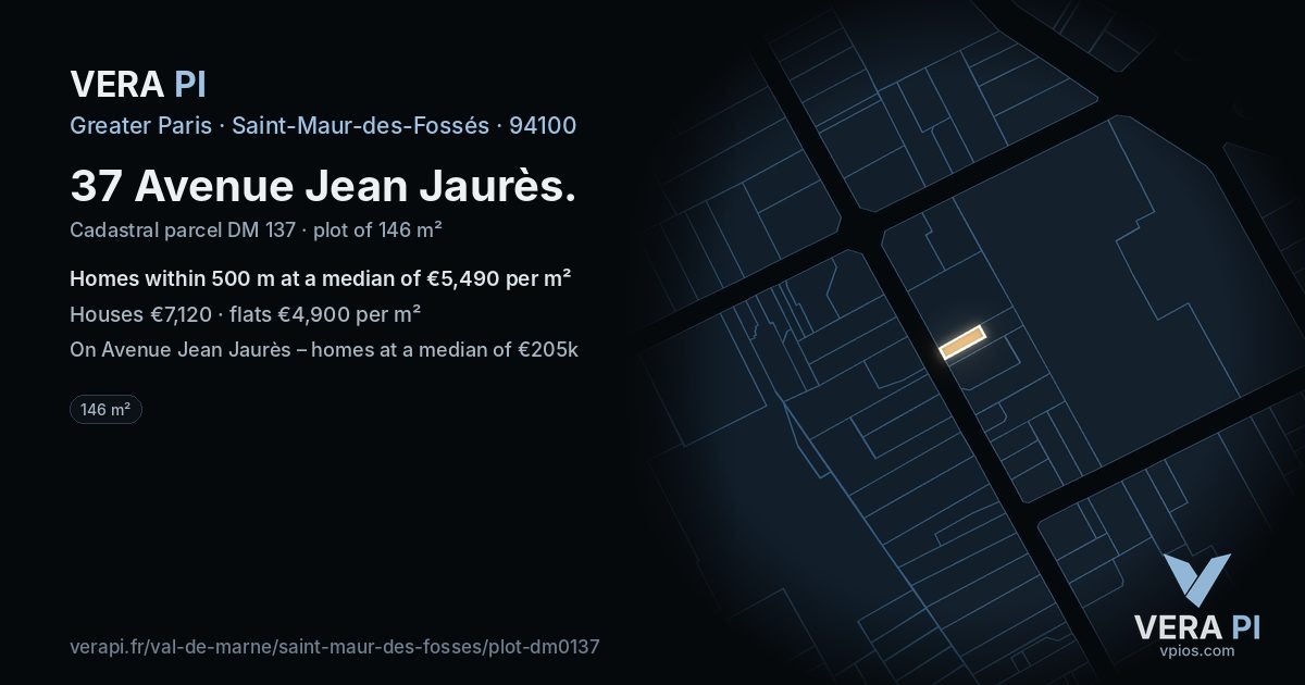 37 Avenue Jean Jaurès, Saint-Maur-des-Fossés at night – the plot lit, the parcels around coloured by the prices near them