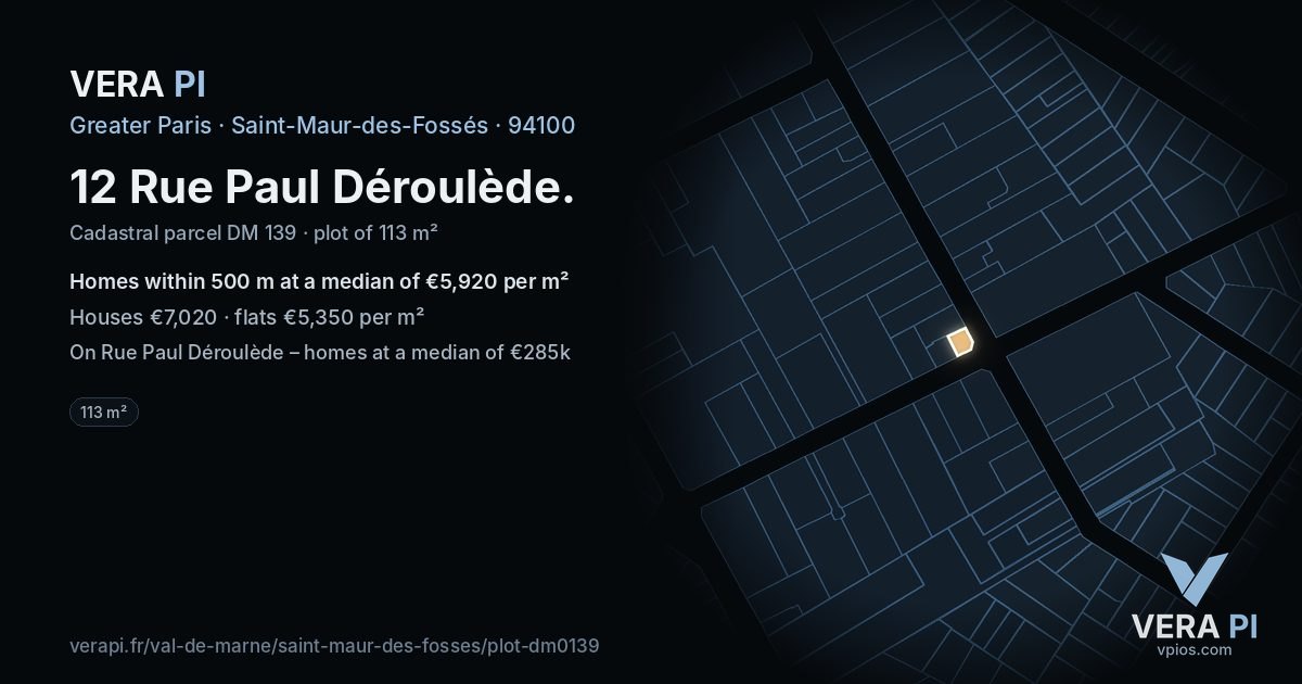 12 Rue Paul Déroulède, Saint-Maur-des-Fossés at night – the plot lit, the parcels around coloured by the prices near them