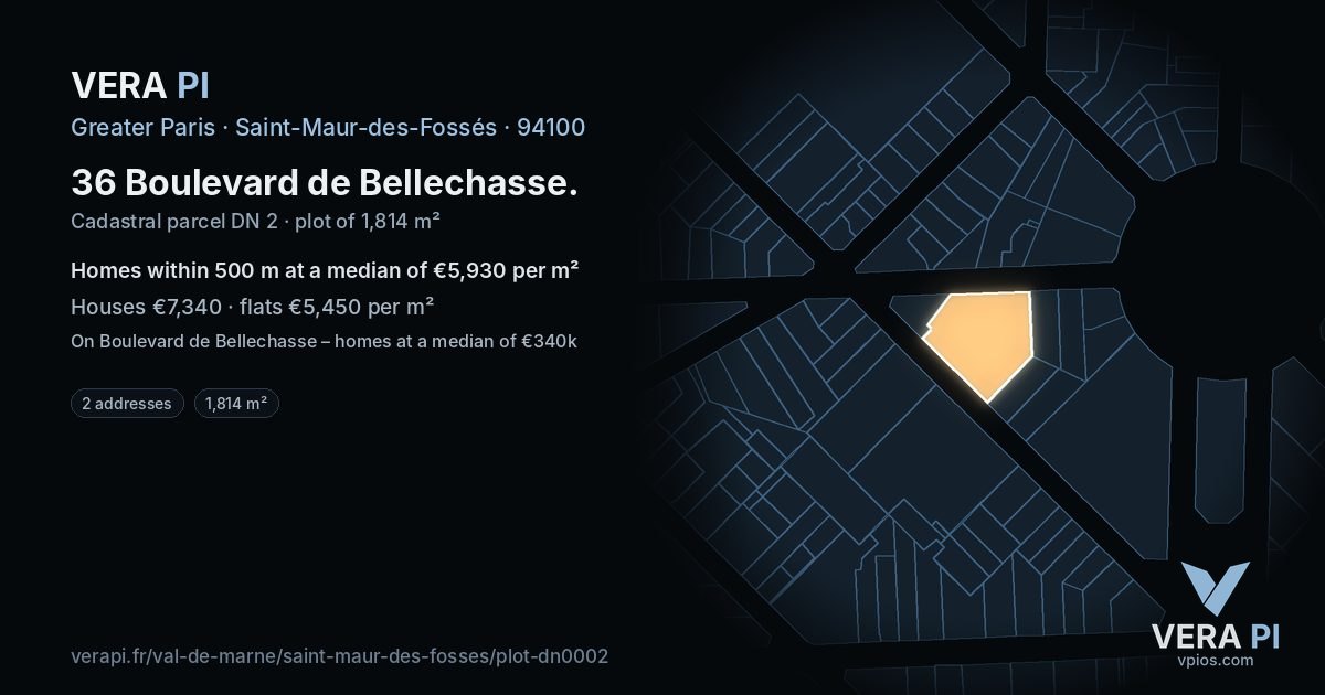 36 Boulevard de Bellechasse, Saint-Maur-des-Fossés at night – the plot lit, the parcels around coloured by the prices near them