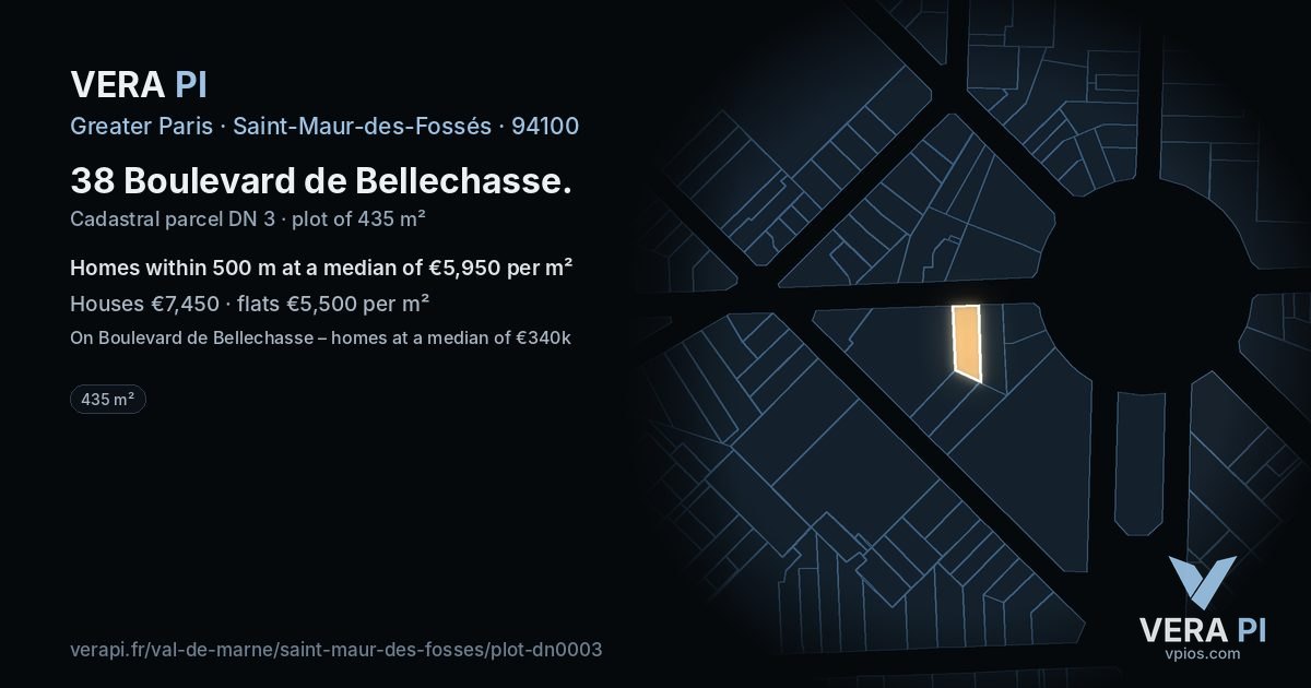 38 Boulevard de Bellechasse, Saint-Maur-des-Fossés at night – the plot lit, the parcels around coloured by the prices near them