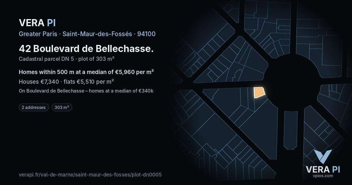 42 Boulevard de Bellechasse, Saint-Maur-des-Fossés at night – the plot lit, the parcels around coloured by the prices near them