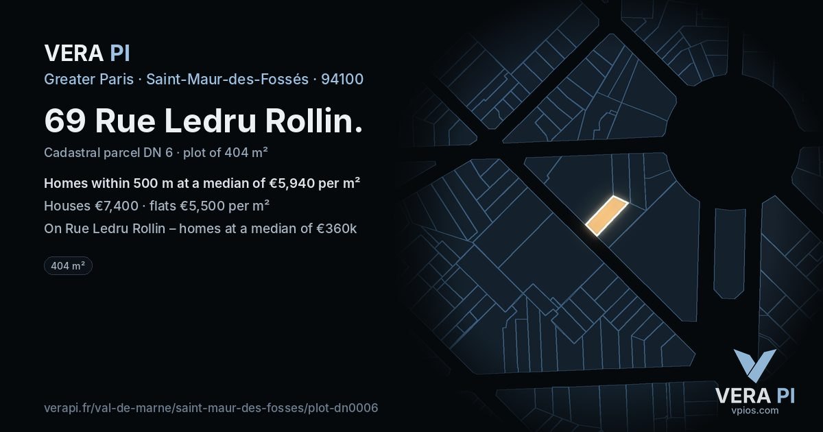 69 Rue Ledru Rollin, Saint-Maur-des-Fossés at night – the plot lit, the parcels around coloured by the prices near them
