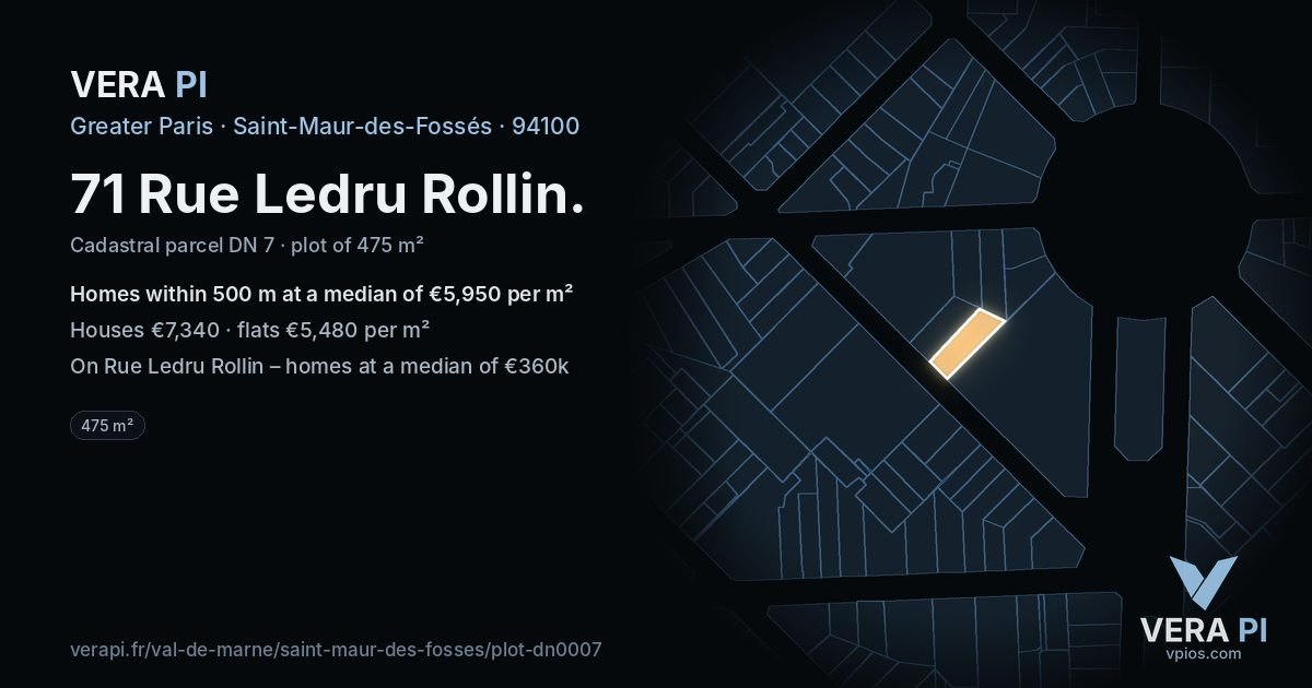 71 Rue Ledru Rollin, Saint-Maur-des-Fossés at night – the plot lit, the parcels around coloured by the prices near them