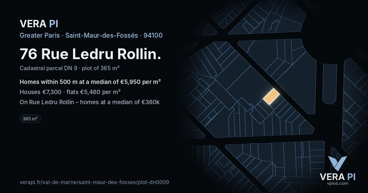 76 Rue Ledru Rollin, Saint-Maur-des-Fossés at night – the plot lit, the parcels around coloured by the prices near them
