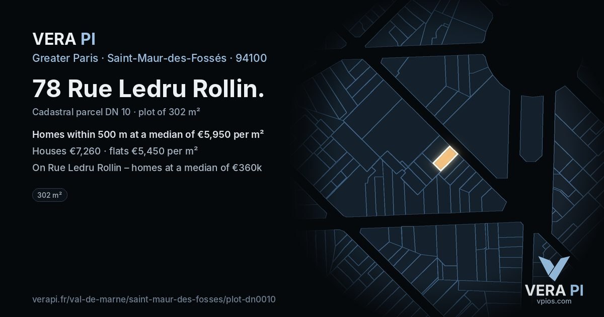 78 Rue Ledru Rollin, Saint-Maur-des-Fossés at night – the plot lit, the parcels around coloured by the prices near them