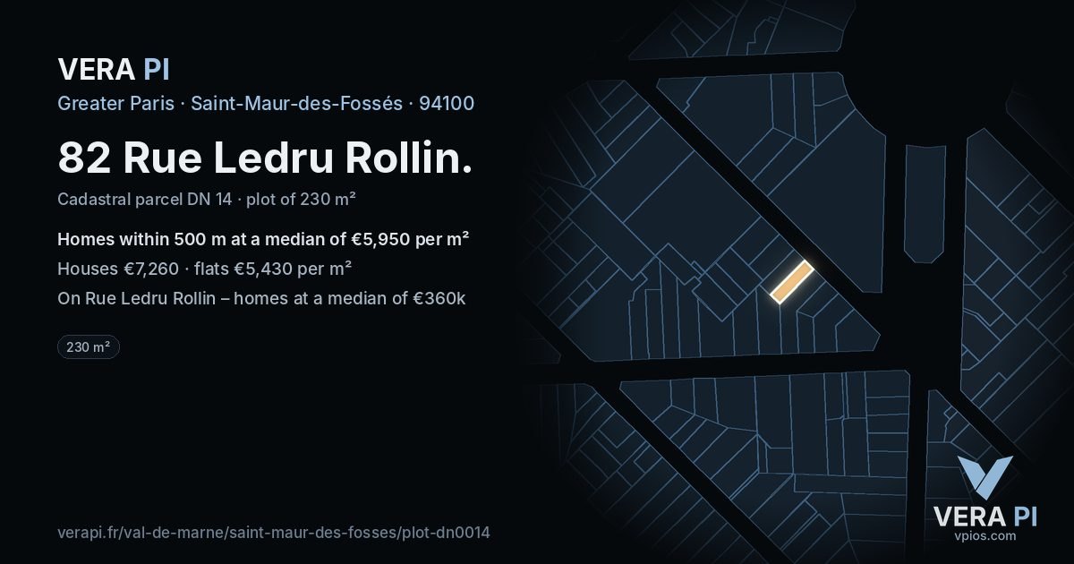 82 Rue Ledru Rollin, Saint-Maur-des-Fossés at night – the plot lit, the parcels around coloured by the prices near them