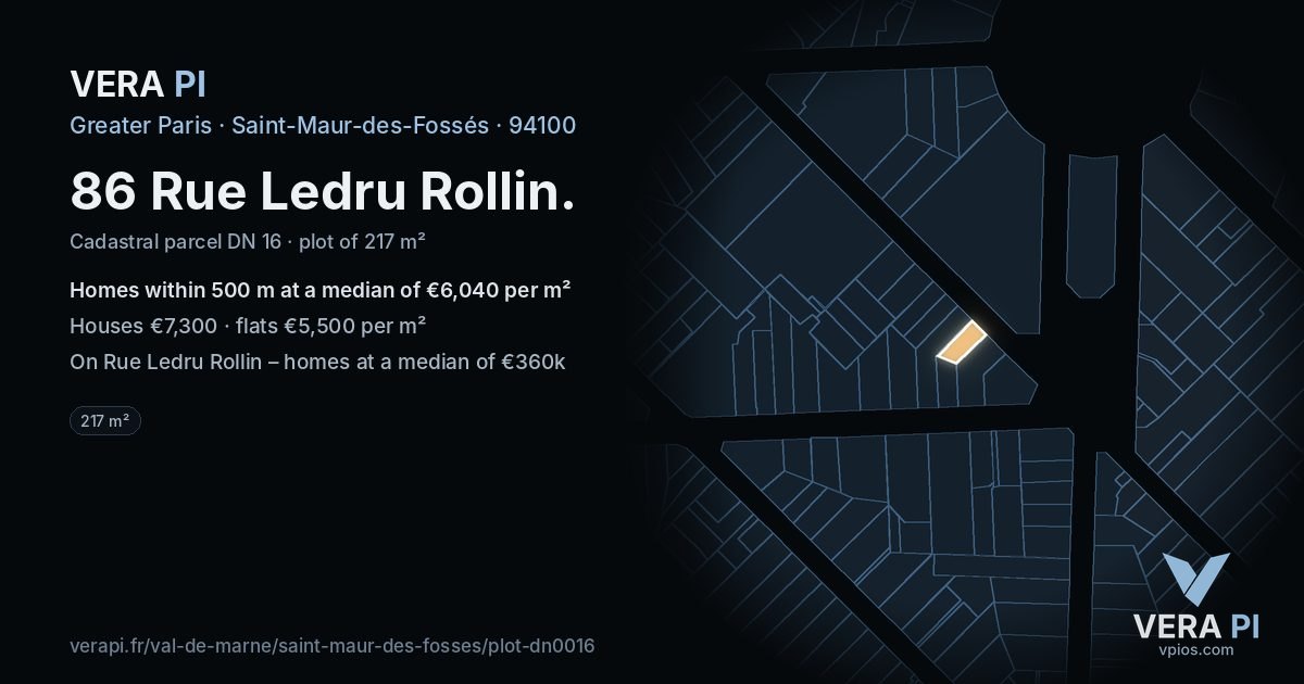 86 Rue Ledru Rollin, Saint-Maur-des-Fossés at night – the plot lit, the parcels around coloured by the prices near them