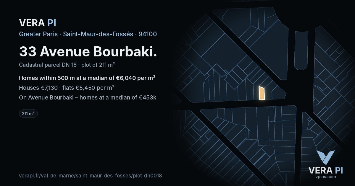 33 Avenue Bourbaki, Saint-Maur-des-Fossés at night – the plot lit, the parcels around coloured by the prices near them