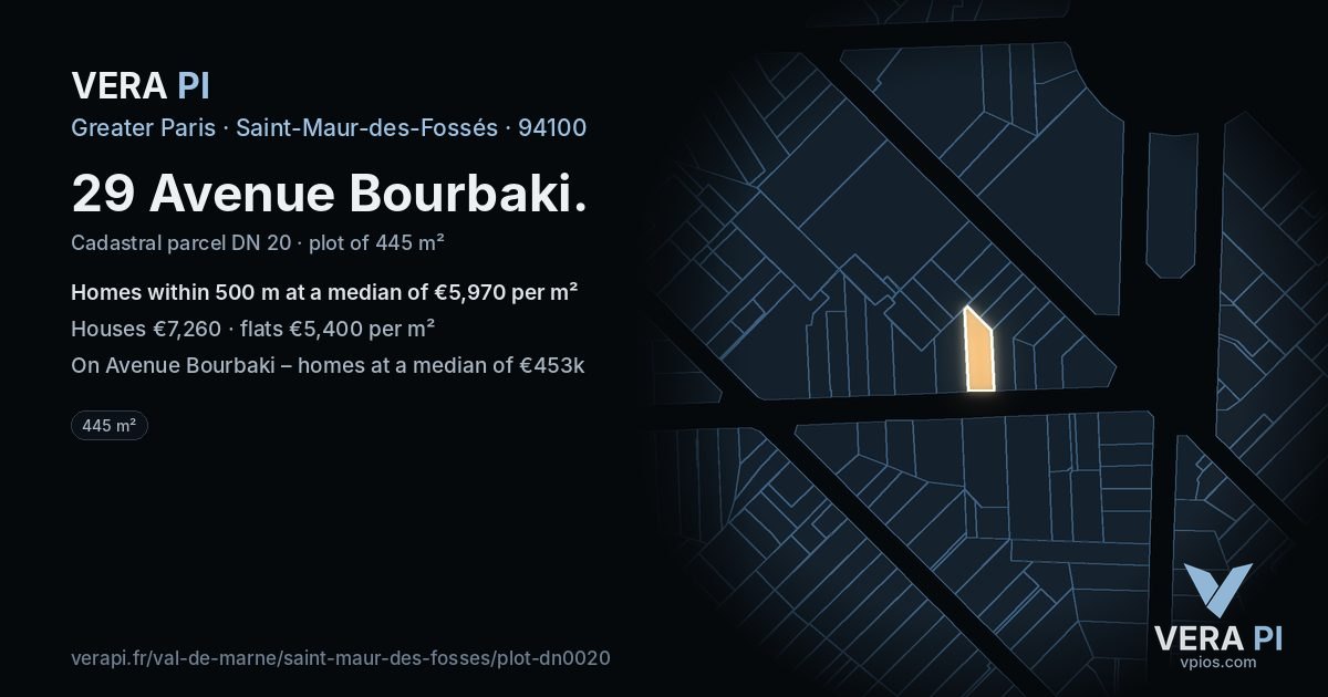 29 Avenue Bourbaki, Saint-Maur-des-Fossés at night – the plot lit, the parcels around coloured by the prices near them