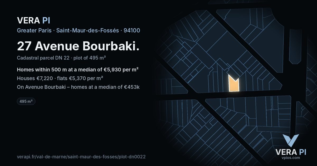 27 Avenue Bourbaki, Saint-Maur-des-Fossés at night – the plot lit, the parcels around coloured by the prices near them