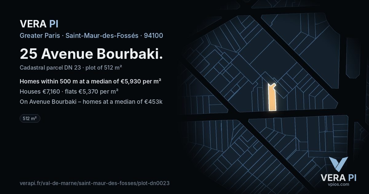 25 Avenue Bourbaki, Saint-Maur-des-Fossés at night – the plot lit, the parcels around coloured by the prices near them