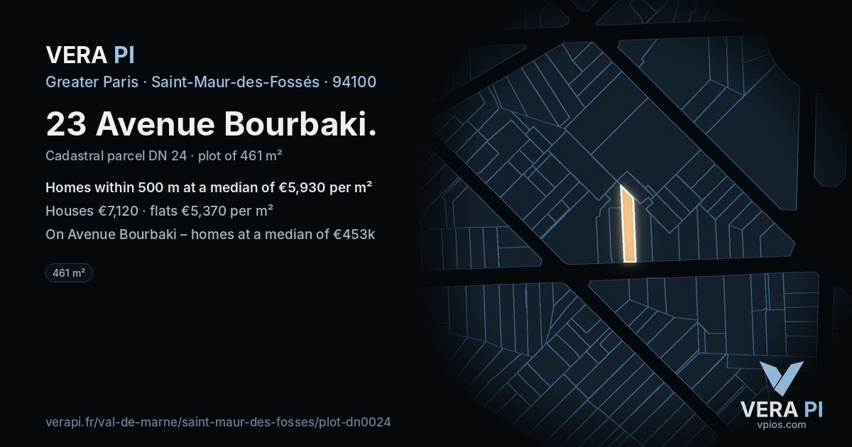 23 Avenue Bourbaki, Saint-Maur-des-Fossés at night – the plot lit, the parcels around coloured by the prices near them