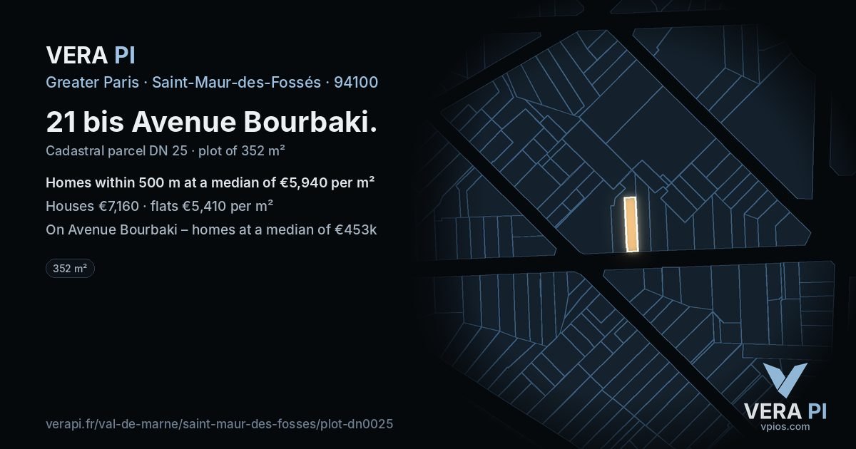 21 bis Avenue Bourbaki, Saint-Maur-des-Fossés at night – the plot lit, the parcels around coloured by the prices near them