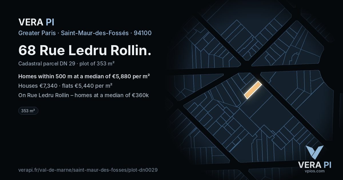 68 Rue Ledru Rollin, Saint-Maur-des-Fossés at night – the plot lit, the parcels around coloured by the prices near them