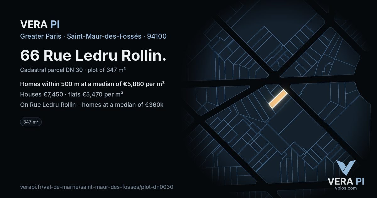 66 Rue Ledru Rollin, Saint-Maur-des-Fossés at night – the plot lit, the parcels around coloured by the prices near them