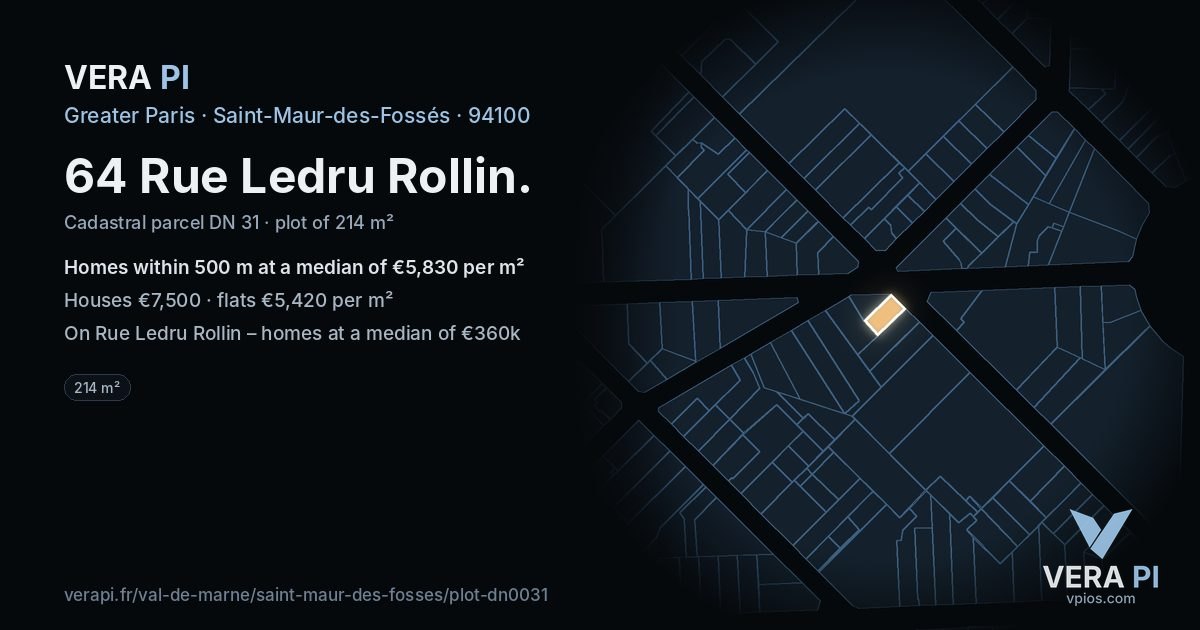 64 Rue Ledru Rollin, Saint-Maur-des-Fossés at night – the plot lit, the parcels around coloured by the prices near them