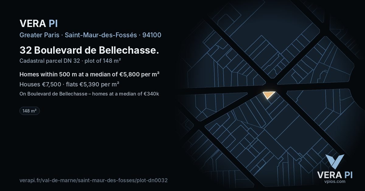 32 Boulevard de Bellechasse, Saint-Maur-des-Fossés at night – the plot lit, the parcels around coloured by the prices near them