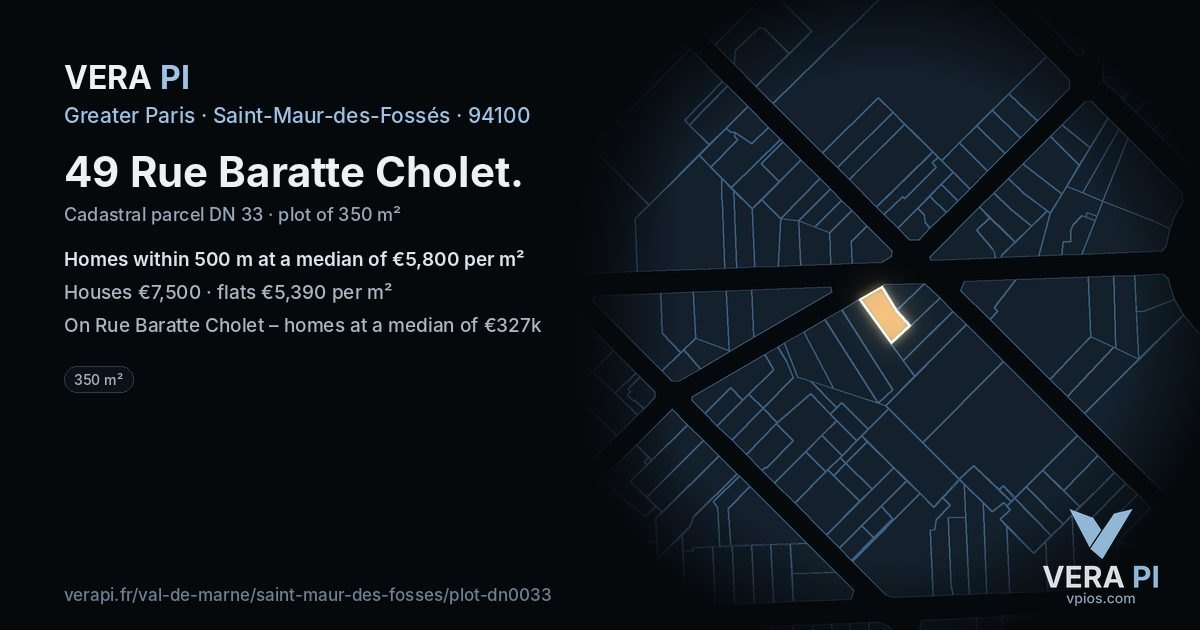 49 Rue Baratte Cholet, Saint-Maur-des-Fossés at night – the plot lit, the parcels around coloured by the prices near them