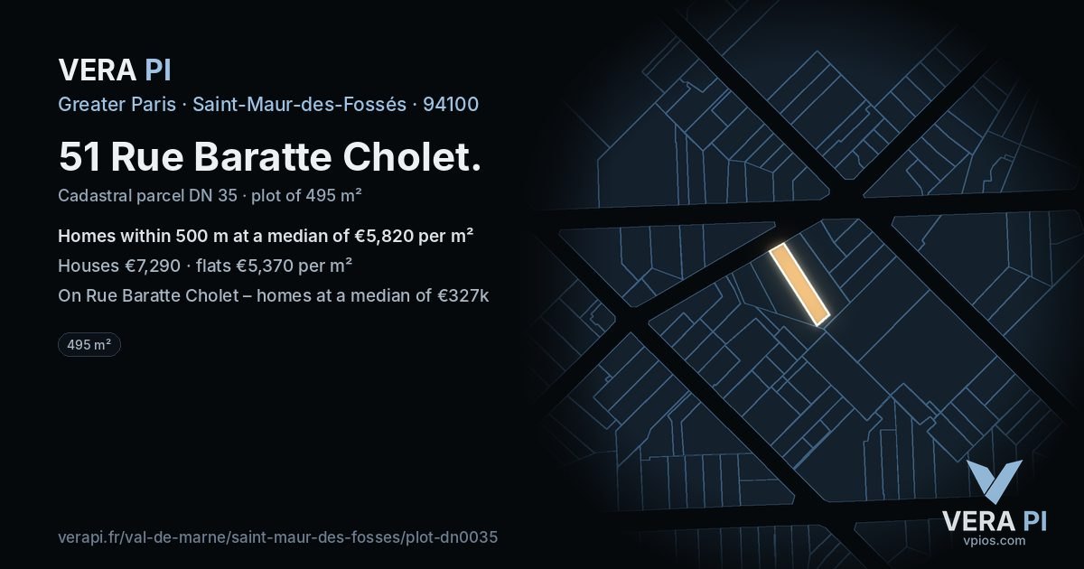 51 Rue Baratte Cholet, Saint-Maur-des-Fossés at night – the plot lit, the parcels around coloured by the prices near them