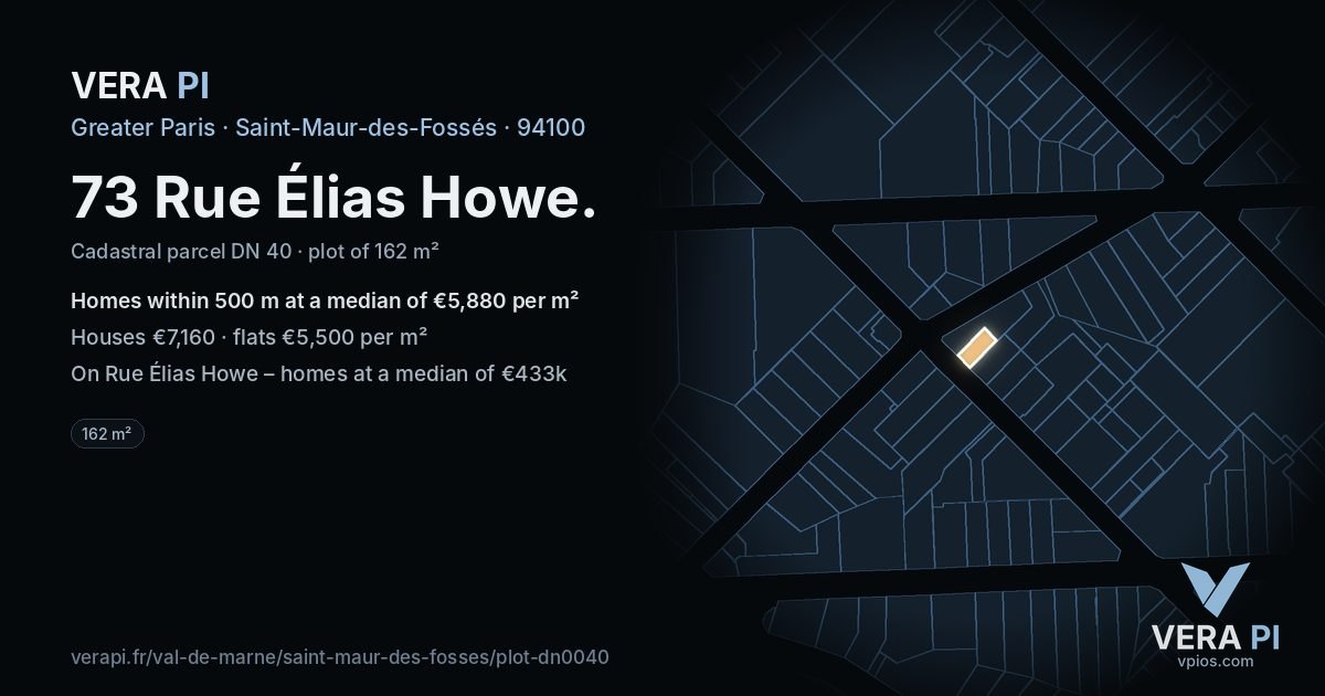 73 Rue Élias Howe, Saint-Maur-des-Fossés at night – the plot lit, the parcels around coloured by the prices near them